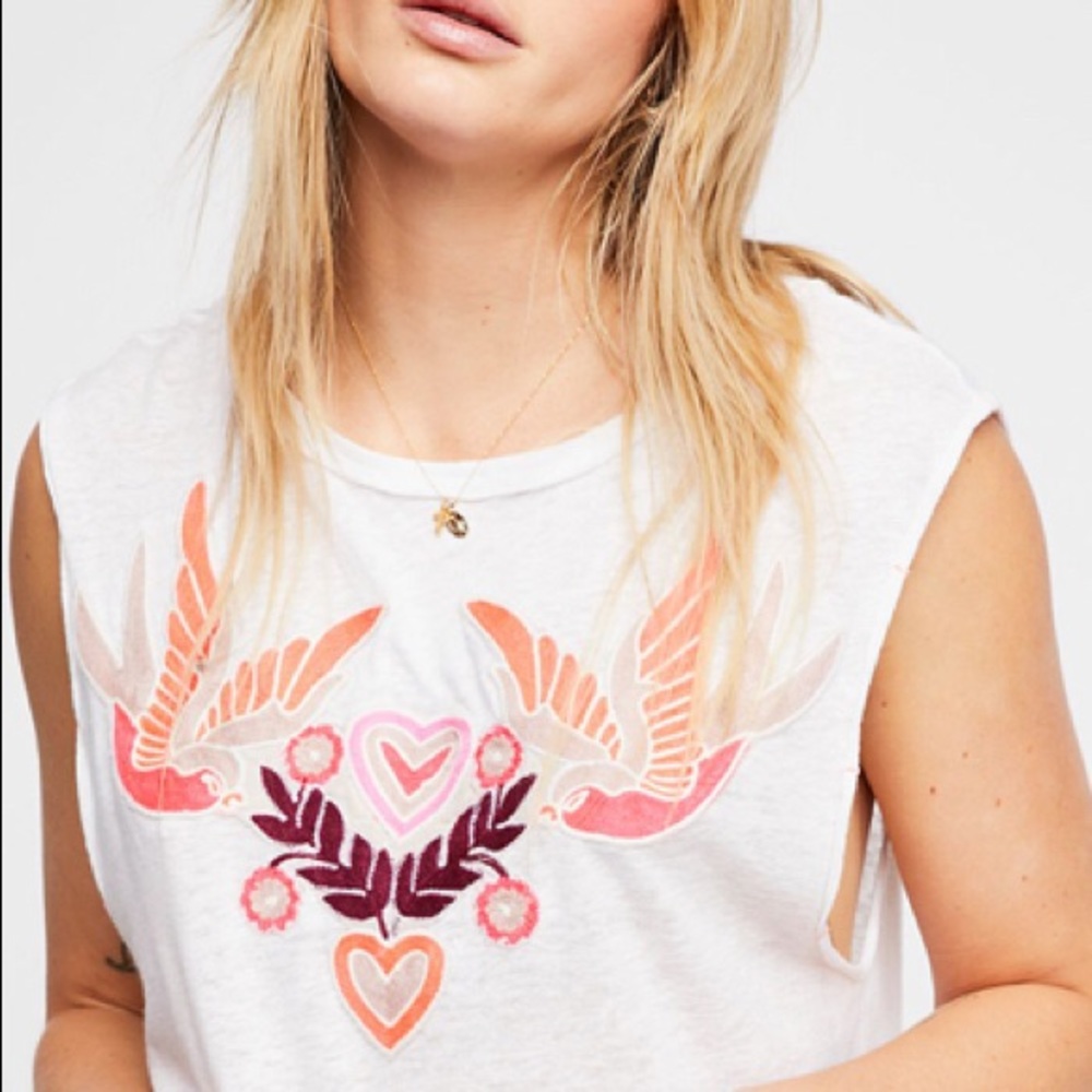 Free People Criss cross tie back doves top